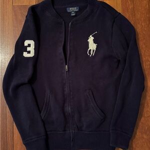 Ralph Lauren Polo Big Pony Navy Full Zip-Up Cardigan Sweater
